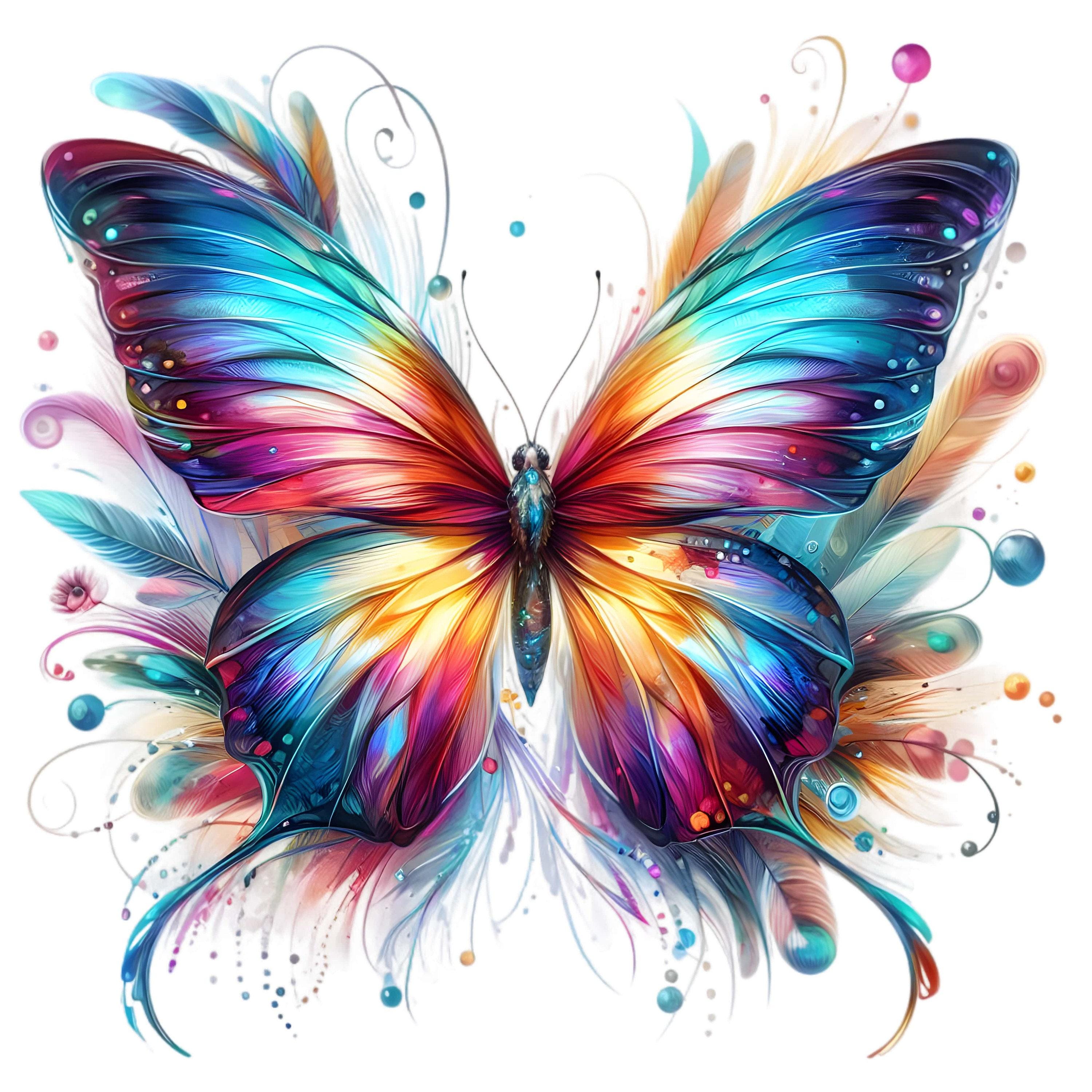 2X Watercolor Butterflies Stickers – Colorful Butterfly Vinyl Sticker Set for Car Window Laptop Suitcase – Decorative Butterfly Motif