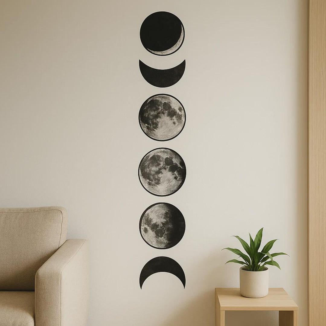 Moon Phases Wall Sticker Set in Boho Style for Bedroom, Living Room or ...