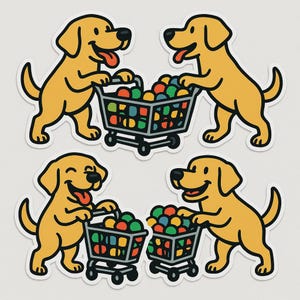ステッカーセット ラブラドールステッカー ショッピングカート付き ボールいっぱい 面白い犬コミックステッカー 車、ノートパソコン、または犬好きの方へのギフトに