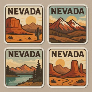 Set di adesivi con paesaggi del Nevada, 4 pezzi, adesivi per deserto e natura per auto, laptop, camper, regalo per viaggi su strada, appassionati di attività all'aperto e amanti degli USA.