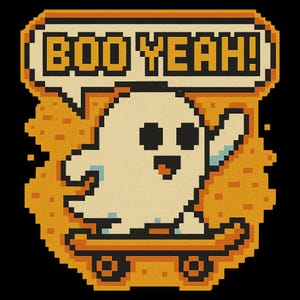スケートボードに乗った幽霊 – 「Boo Yeah!」と言っている– 面白い漫画ステッカー – 耐候性 – スケート、ゴースト、ユーモアファンへのギフト