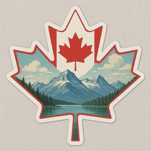Sticker Kanada Flagge mit Ahornblatt und Bergsee Aufkleber für Wohnmobil Auto Laptop Geschenk für Kanada-Fans und Naturliebhaber