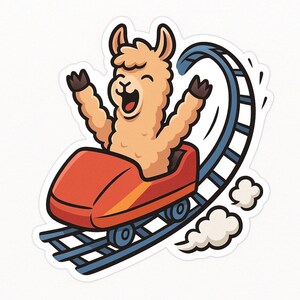 ジェットコースターに乗ったアルパカのステッカー3枚 - 面白い車のステッカー - 耐候性、ワイルド - 動物愛好家、子供、テーマパークファンへのギフト
