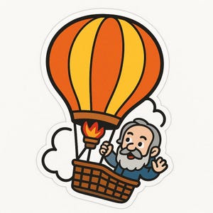 Galileo in a Hot Air Balloon Sticker – Fantasy Car Sticker – Weatherproof, Visionary – Gift for Science and Adventure Fans