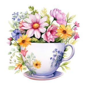Adesivo per auto Adesivo per tazza di tè con fiori ad acquerello Adesivo in vinile per esterni resistente alle intemperie personalizzabile