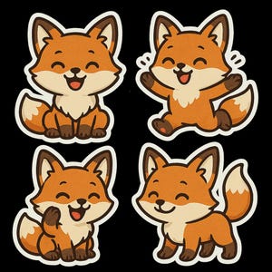 Lindo juego de 4 pegatinas de zorro, pegatinas de animales de dibujos animados, pegatinas para coche, decoración para portátil, regalo, scrapbooking, habitación infantil