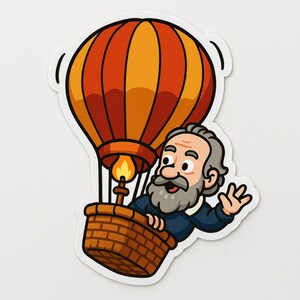 Galileo in a Hot Air Balloon Sticker – Fantasy Car Sticker – Weatherproof, Visionary – Gift for Science and Adventure Fans