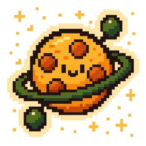 オリーブの衛星付きピザプラネット - 面白い漫画ステッカー - 耐候性 - グルメ、宇宙、ユーモアファンへのギフト