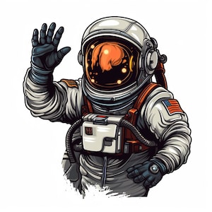 Pegatina de astronauta: pegatina espacial con astronauta y bandera como decoración de ciencia ficción para fanáticos del espacio. Arte galáctico y regalo para amantes del espacio.