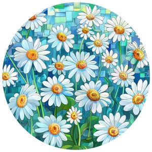 Car Sticker Daisy Stained Glass Sticker Floral Flower Motif Vinyl Decal for Car Laptop Window Decor Colorful Romantic
