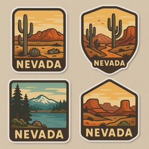 Set di adesivi con paesaggi del Nevada, 4 pezzi, adesivi per deserto e natura per auto, laptop, camper, regalo per viaggi su strada, appassionati di attività all'aperto e amanti degli USA.