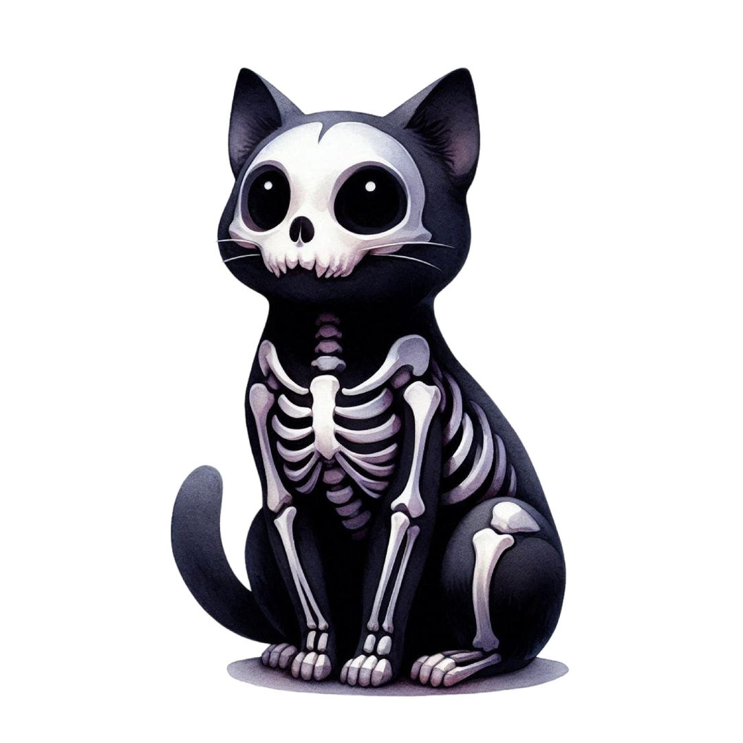 Black Cat Skeleton Sticker – Halloween Sticker Funny Spooky Decoration ...