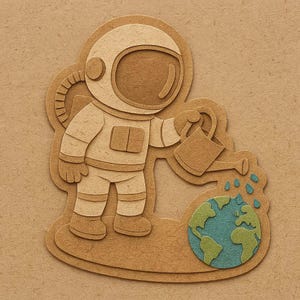 Astronauta con regadera regando la mini-tierra – Pegatina mágica de dibujos animados – Resistente a la intemperie – Regalo para amantes del espacio, el medio ambiente y el humor