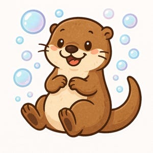シャボン玉をつけたカワウソのステッカー - かわいい車用ステッカー - 耐候性、遊び心あり - 動物好き、子供、お風呂好きへのプレゼント