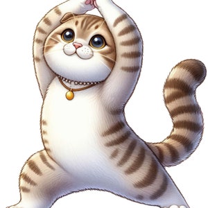 Divertido gato bailando, pegatina de gato de dibujos animados, linda ilustración de gato, pegatina de gato esponjoso, decoración de habitación infantil