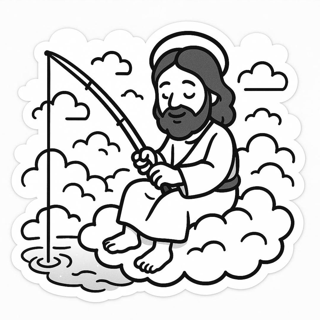 Jesus Fishing on Cloud Lake Sticker – Fantasy Car Sticker ...