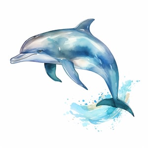 Autocollant dauphin aquarelle, autocollant symbole de la mer bleue, motif dauphin peint à la main, autocollant mural vie marine, autocollant art animalier, décor océan
