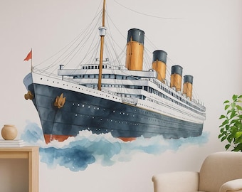 Titanic Wall Sticker Watercolor – Ocean liner wall decoration for living room, office or children's room – Historic ship maritime design