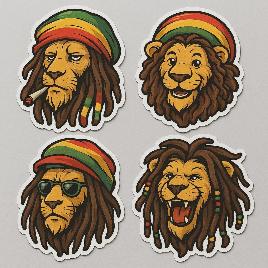 Rastafari Lion 4 Sticker Set Reggae Sticker With Rasta Curls for Car ...