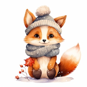 Adesivo Volpe Acquerello Adesivo Volpe Invernale Graziosa Illustrazione Animale Adesivo da Parete per Cameretta dei Bambini Dipinto a Mano Decorazione Autunnale Adesivo Natura