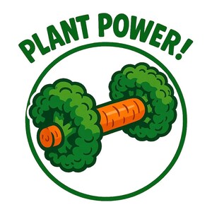 植物パワー！ – ニンジンとブロッコリーで作ったダンベル – 面白い漫画のステッカー – 耐候性 – フィットネスやビーガンユーモアのファンへのギフト