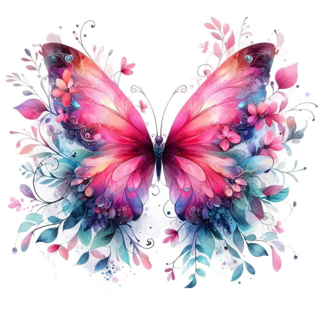 2X Colorful Butterfly Sticker Watercolor Sticker Floral Design Wall ...