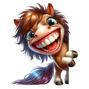Pegatina divertida de caballo con dibujos animados para coche, pegatina de pared para habitación infantil, pegatina divertida de poni para ventana, portátil, muebles, decoración divertida