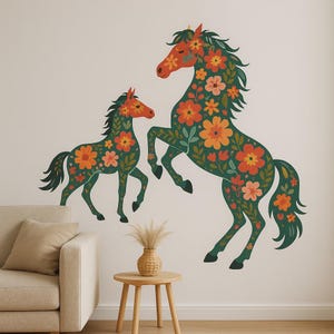Flower Horses Wall Sticker Romantic horse motif with floral elements as a sticker for wall, camper van, laptop, gift for horses, nature fans