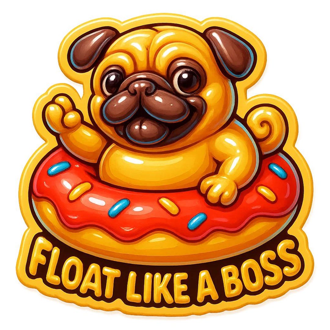Pug With Donut Swimming Ring – Saying “float Like a Boss” – Funny Car ...