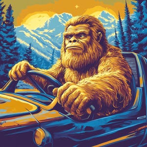 Wandtattoo Bigfoot rijdt auto Prachtige wanddecoratie in vele maten, ook waterdicht en gemaakt in hoge kwaliteit