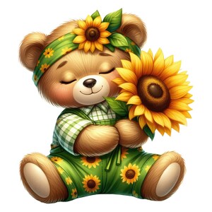 Adesivo in vinile personalizzabile per esterni con mamma e orsetto girasole
