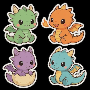 Set di adesivi kawaii a forma di drago, 4 pezzi, simpatici adesivi fantasy per laptop, auto, camper, regalo per bambini, appassionati di draghi e proiettili