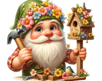 Garden gnome sticker, decal, gnome, birdhouse, funny, garden decoration, car sticker, wall decal