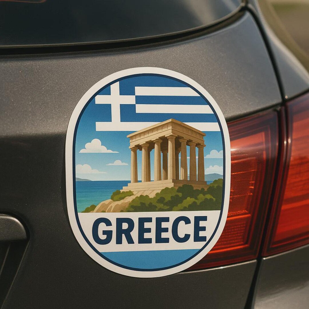 Sticker Greece Flag With Temple and Sea View Sticker for Motorhome ...