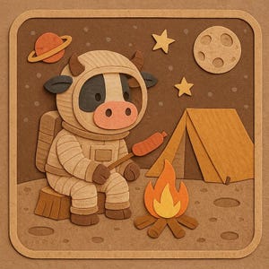 Vaca astronauta en un viaje de campamento lunar – Pegatina divertida de dibujos animados – Resistente a la intemperie – Regalo para amantes del espacio, los animales y el humor