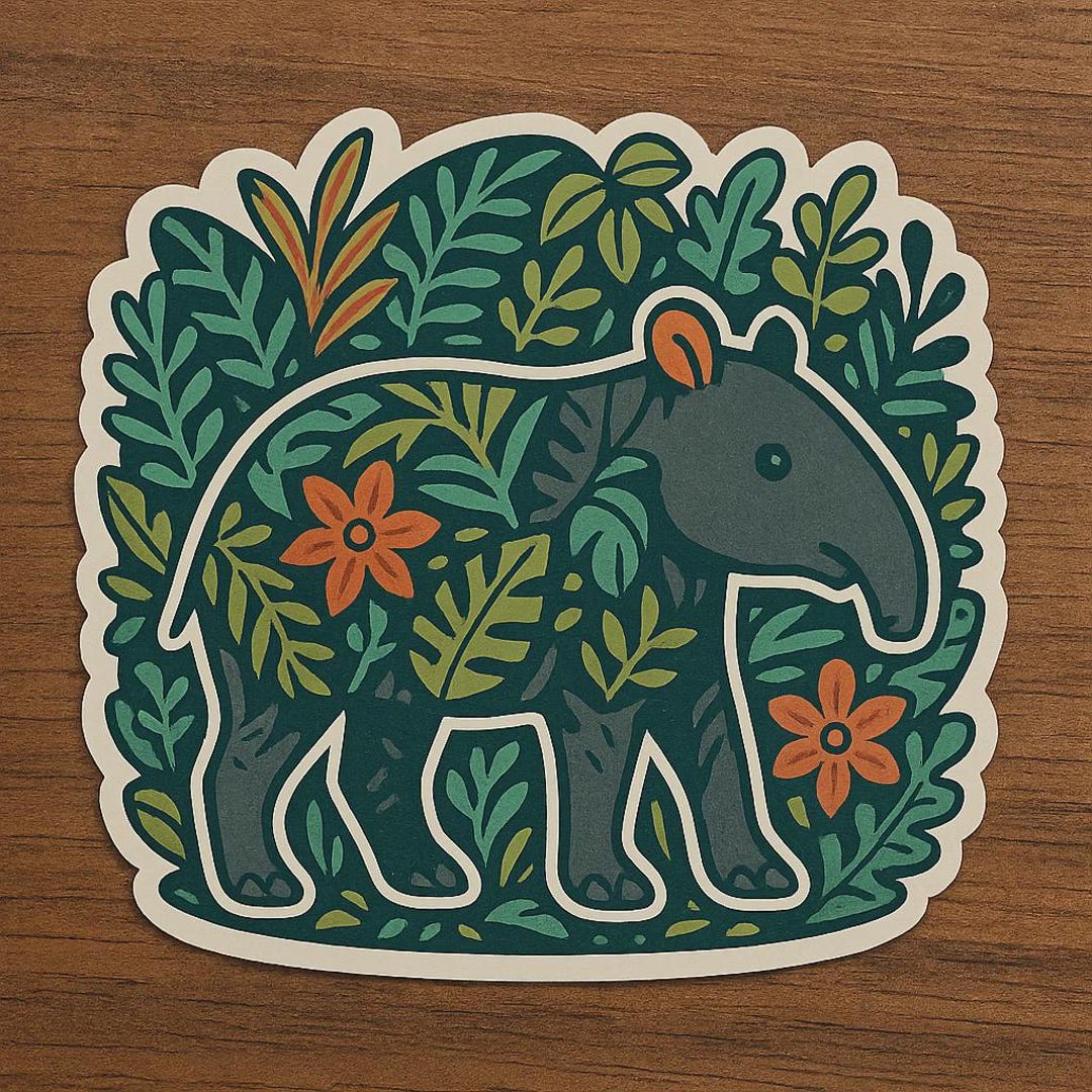Tapir Pattern Tapir in Jungle Pattern Style Sticker. Please Note: Shipping in a ...