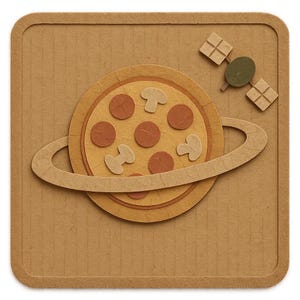オリーブの衛星付きピザプラネット - 面白い漫画ステッカー - 耐候性 - グルメ、宇宙、ユーモアファンへのギフト
