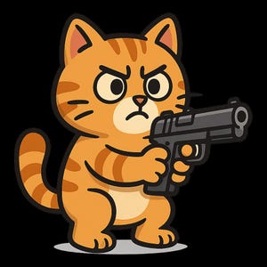 Pegatina de gato de dibujos animados con pistola, vinilo resistente a los rayos UV para exteriores, fabricada con película de alta calidad de Orafol, pegatina para coche, pegatina para portátil