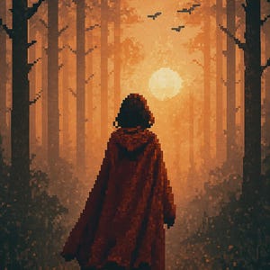Pixel Art Rotkäppchen Wandtattoo Märchenwald Deko Wandbild Fantasy Poster Pixelstil Geschenk Kinderzimmer Vintage Retro