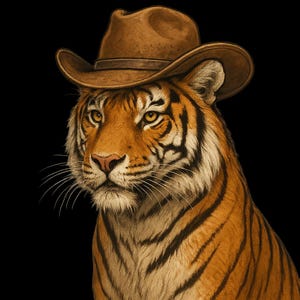 Adesivo tigre con cappello da cowboy, adesivo in vinile resistente ai raggi UV per esterni, realizzato con pellicola di alta qualità di Orafol, adesivo per auto, adesivo per laptop