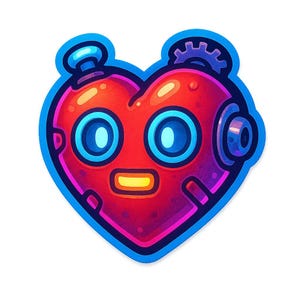 ネオンライト付きロボットハート - 未来的な漫画ステッカー - 耐候性 - SF、サイバーパンク、テクノロジーファンへのギフト