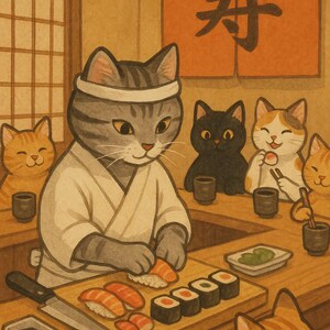 Cute Cat Sushi Sticker Japanese Style Cartoon Car Sticker Wall Decal Gift for Cat Lovers Foodie Japan
