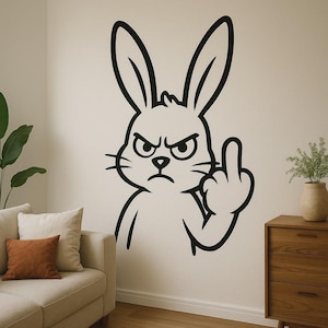 Cheeky rabbit wall sticker middle finger cartoon funny wall picture decoration bedroom living room humorous wall decoration gift
