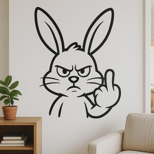 Cheeky rabbit wall sticker middle finger cartoon funny wall picture decoration bedroom living room humorous wall decoration gift