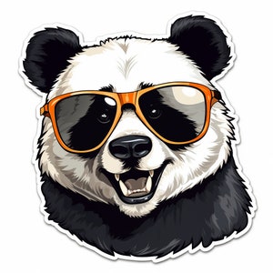 Pegatina de panda: divertida pegatina de cómic con gafas de sol de estilo hipster como decoración divertida de animales y una genial idea de regalo para los fans de los pandas.