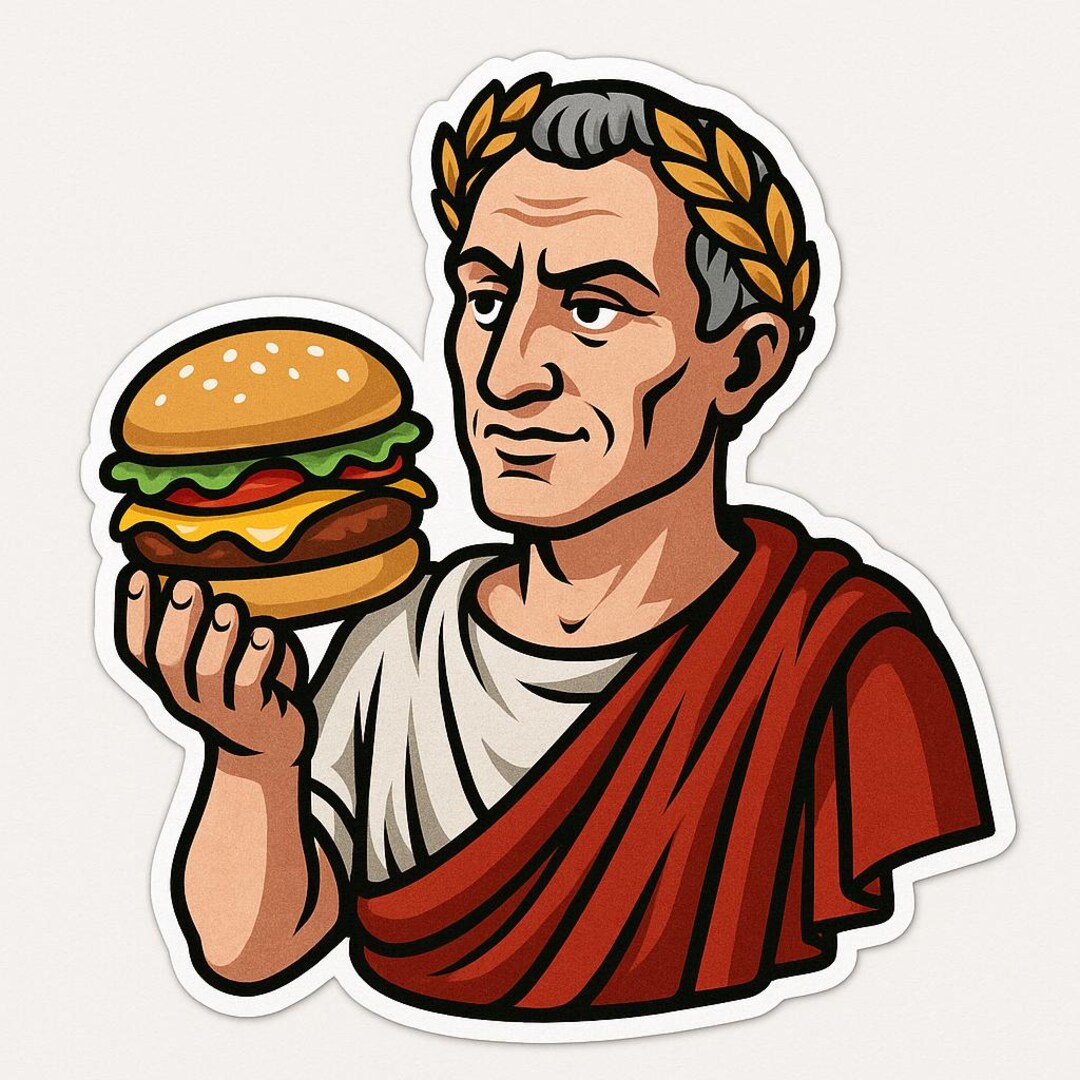 Caesar Sticker Caesar With Burger in Hand Sticker Outdoor Uv-resistant Vinyl Sticker ...
