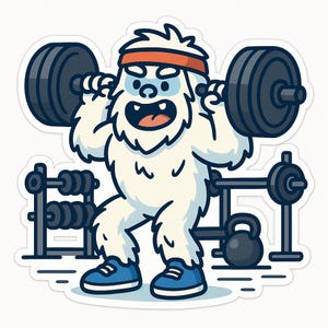 Yeti im Fitnessstudio Sticker – Lustiger Autoaufkleber – wetterfest, stark – Geschenk für Sportfans, Fabelwesenfreunde und Humor-Liebhaber