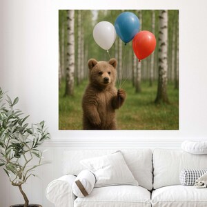 Lindo oso con globos, pegatina de pared para habitación infantil, pegatina decorativa de animales
