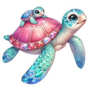Pegatina de tortuga con bonito motivo de dibujos animados con crías de tortuga marina, pegatina de pared, pegatina de coche, idea de regalo para niños amantes de los animales