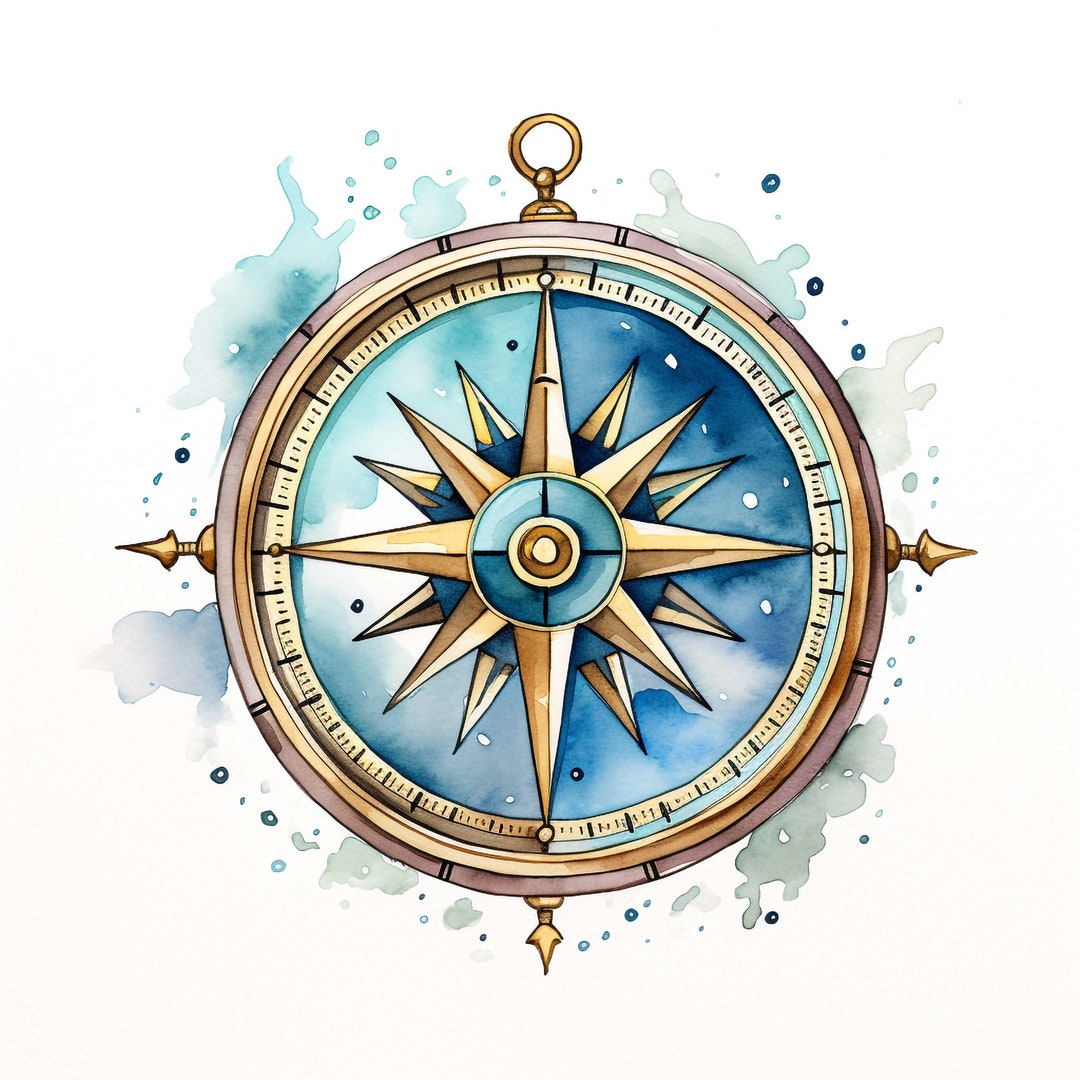 Compass Sticker Digital 3X Beautiful Watercolor Compass Sticker Nautical Sticker for Car Laptop ...